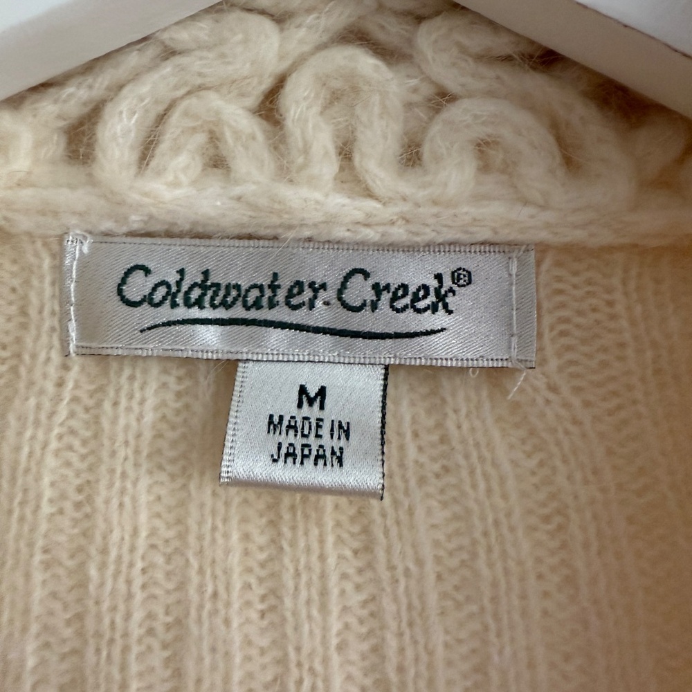 Vtg Crochet Fisherman Coldwater Creek Wool Knit Cardigan Sweater Cottagecore Med - Picture 11 of 12